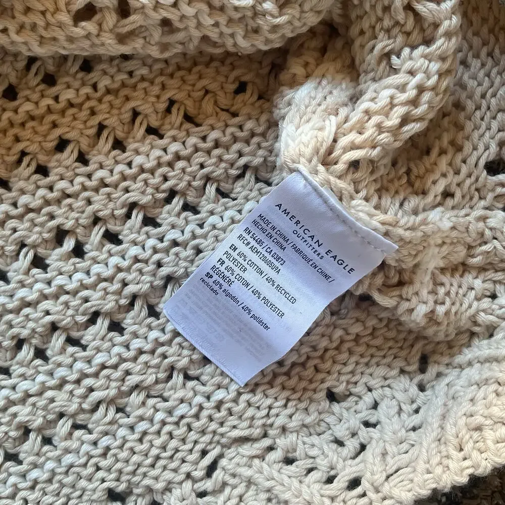 American Eagle Crochet Knit Sweater Women’s S Beige Open Knit Long Sleeve NWT